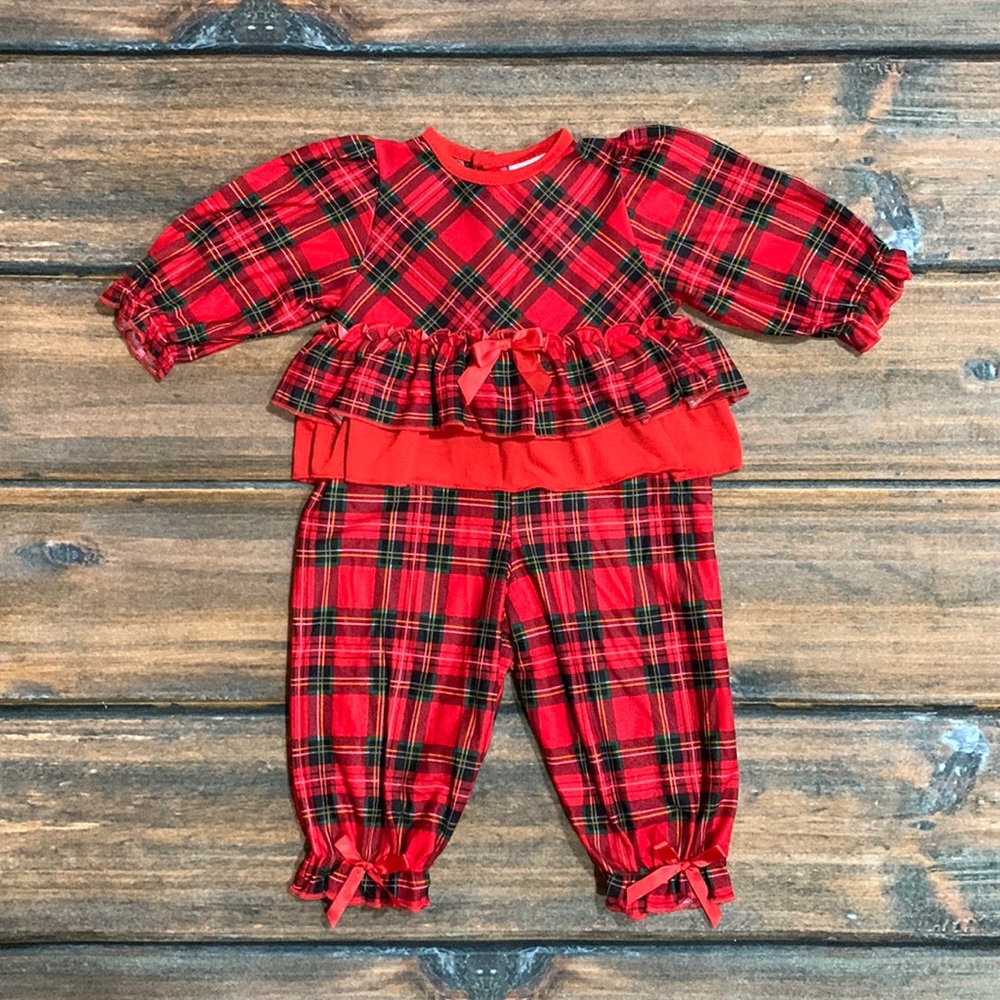 Laura Dare Baby Girl 9 Months Red Plaid Ruffle Long Sleeve Romper